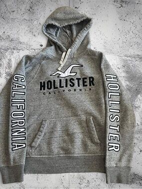 *rare* Hollister Men's Grey Pullover Hoodie with Both Sleeve Logos